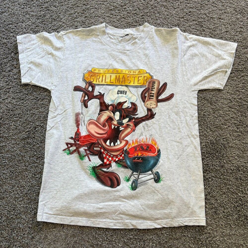 Vintage Looney Tunes Taz Tasmanian Devil Professional Grillmaster Chef Shirt M